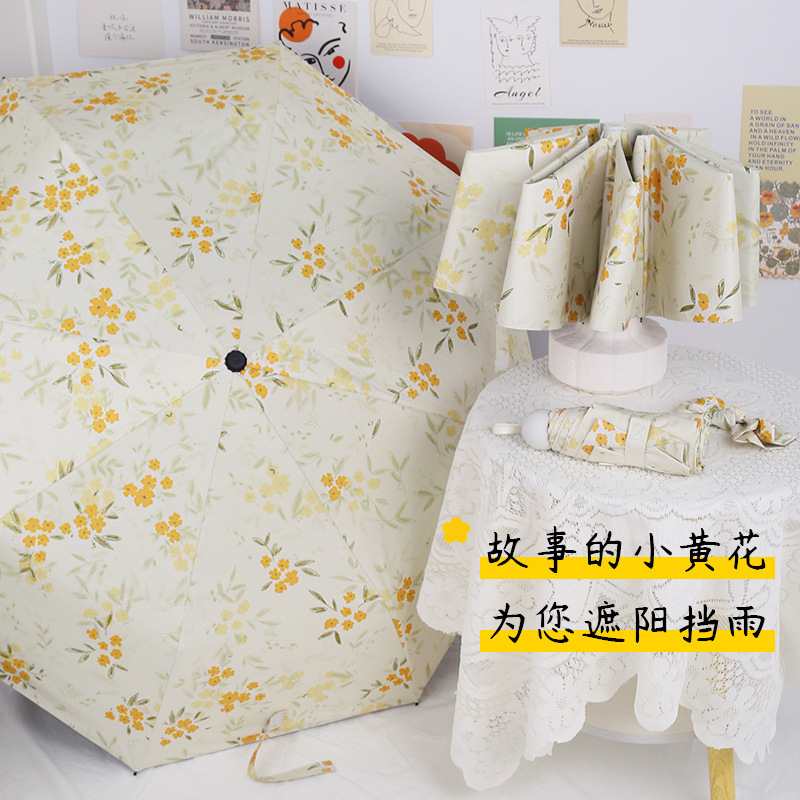 High-Quality, Fully Automatic, Foldable, Lightweight, Compact, Five-Fold Dual-Use Umbrella for Women, with Black Coating for Sun Protection and Sunshade