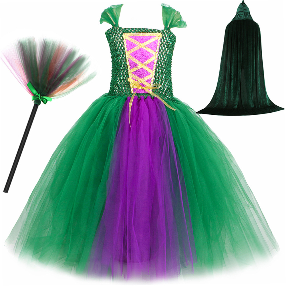 Ropa para niños Falda de bruja loca 2 Disfraces de Halloween para niños Vestido de tul de malla para niñas Ropa para niños_voghion.com
