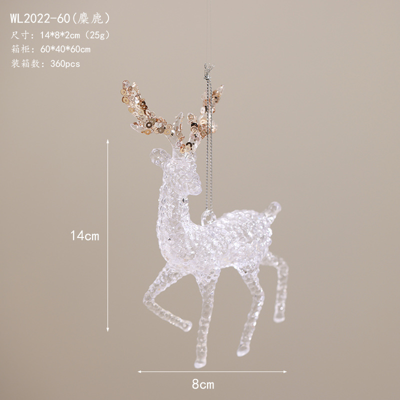 Nuevos productos transfronterizos flocos de nieve de Navidad acrílico transparente alce guirnaldas de decoración de árbol de Navidad colgante colgante