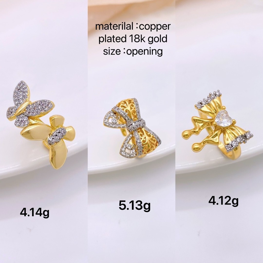 Großhandel Schmuck Süss Schmetterling Kupfer Zirkon 18 Karat Vergoldet Gemischtes Metall Inlay Offener Ring display picture 2