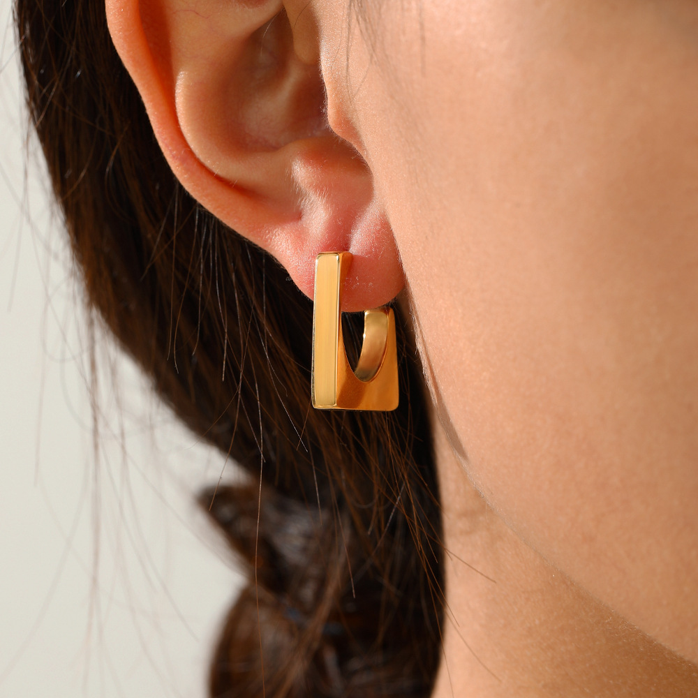 French Style Geometric Stainless Steel Gold Plated Earrings 1 Pair