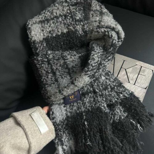 Soft and Gentle Cream Cardigan Color Scarf for Men and Women, Soft Plush Teddy Wool Blended Plaid Warm Thick Winter Shawl