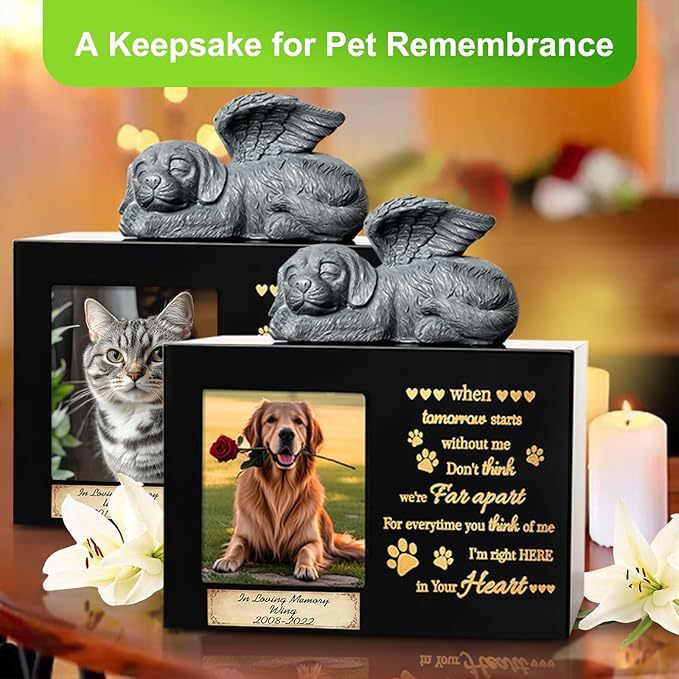 Pet Urn Cross-Border Text Pattern Can Be Used as an Urn Solid Wood Processing with Photo Frame Dog Funeral Supplies