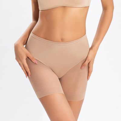 跨境專供中腰塑身平角內褲無痕網布拼接束身收腹提臀安全褲批發