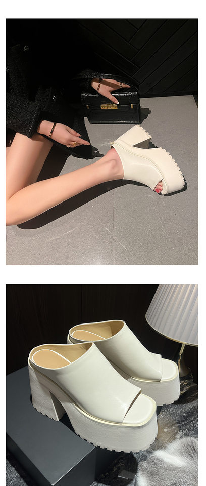 Dép sandal cao gót nữ hở mũi đế dày quai ngang gót vuông 9 cm — Màu đen, Màu trắng chi tiết 13