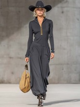 跨境欧美外贸女装亚马逊秋冬新款拉链立领口袋休闲上衣+裤子套装