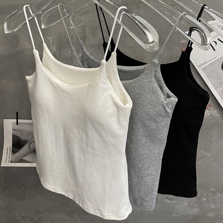 Pure Wish Style Spice Girl Camisole Women's Camisole with Chest Pad Inner-Belly Covering Pure Cotton Comfortable Slimming Base All-Match Top