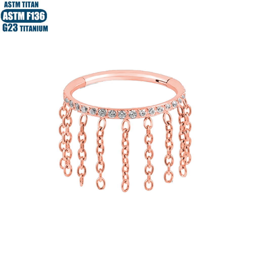 F136 Titanium Alloy Chain Nose Ring Diamond Septum Ring Tragus Tassel Earrings detail image 7