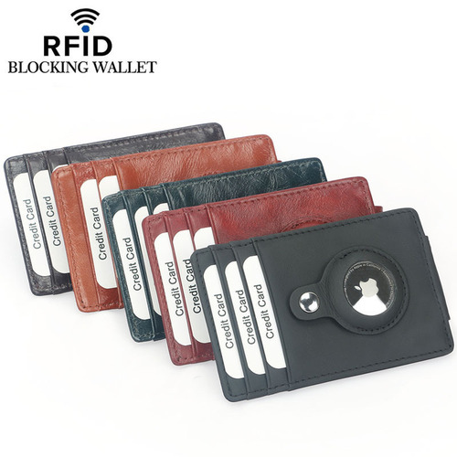 AirTag Apple Tracker Anti-Lost Protective Cover Card Case First-layer Genuine Cowhide Anti-Theft Brush RFID Wallet