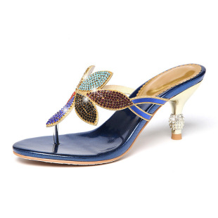 2023 New Arrival Rhinestone Flat Sandals and Slippers Women's Colorful Flower Crystal Women's Shoes Genuine Leather Stud Low Heel Slippers