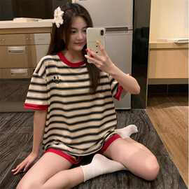 睡衣女夏季薄款牛奶丝少女短袖短裤可爱学生宿舍可外穿家居服套装