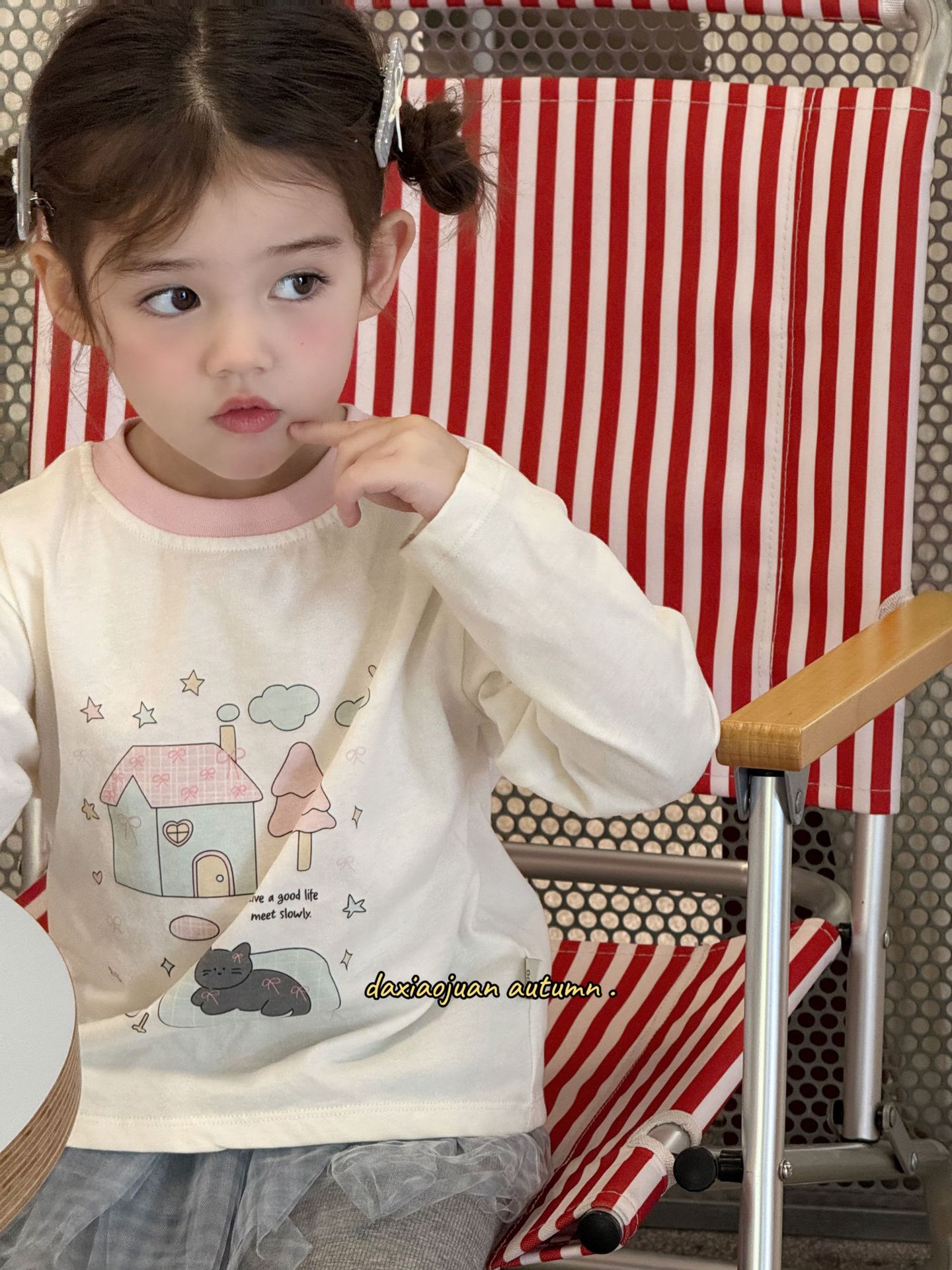 大小ロール子供プリント長袖Tシャツ2025春新作女の子かわいいプリントおしゃれルーズトップ