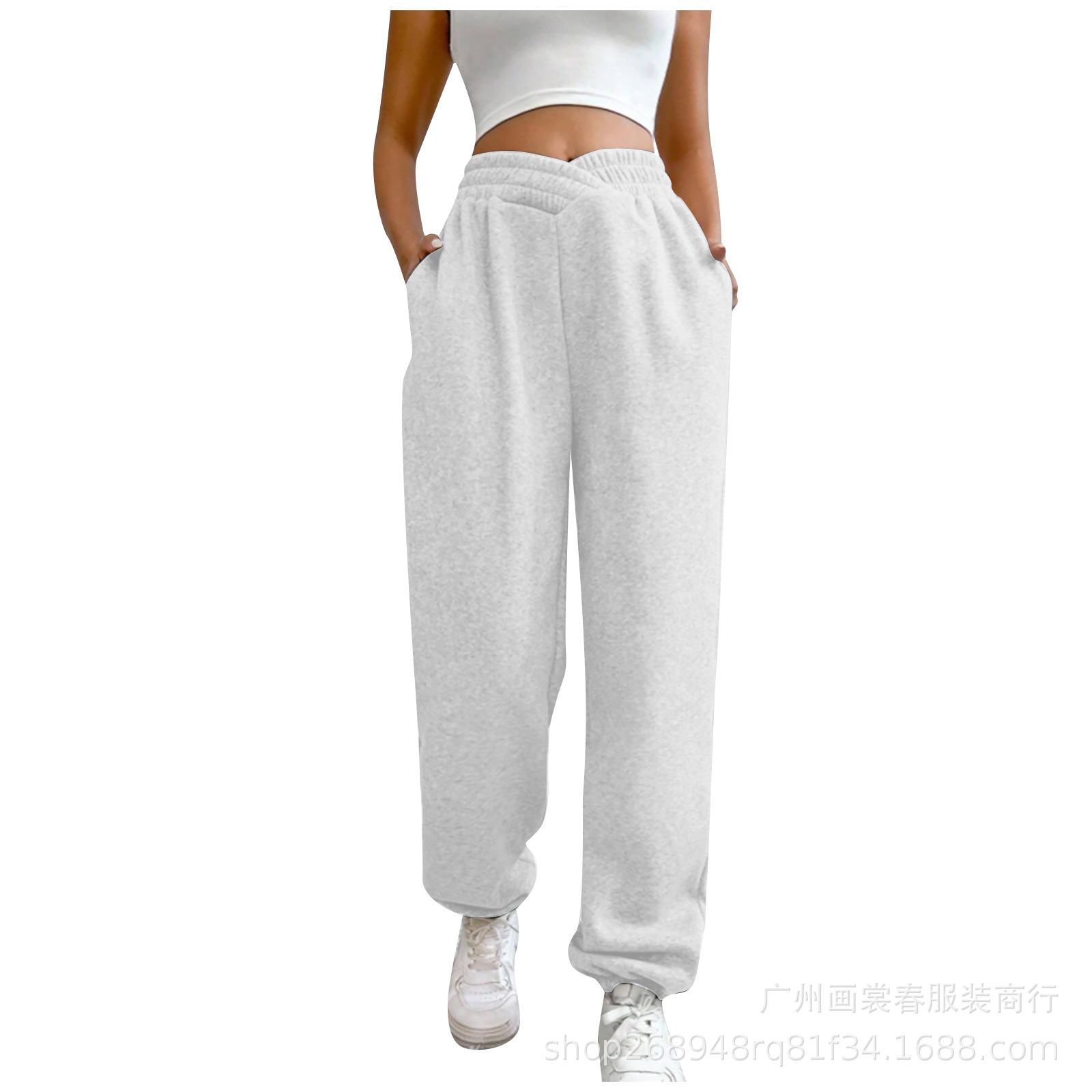 Amazon transfronterizo de comercio exterior de Europa y América del nuevo invierno de las mujeres pantalones de Casa sueltos cerrados de color sólido oblicuo bolsa pantalones de chándal image 10