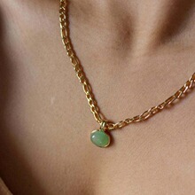 欧美跨境18K金椭圆仿翡翠吊坠项链薄荷绿水晶颈链法式简约锁骨链