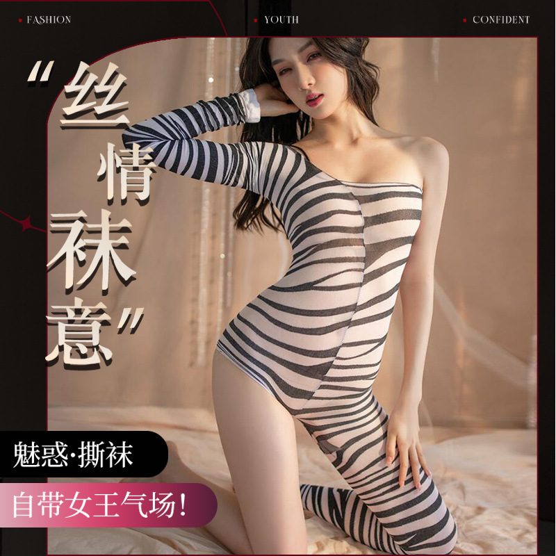sexy stockings women‘s sexy transparent sexy one-piece stockings striped mesh clothes free off-line uniform floral temptation women