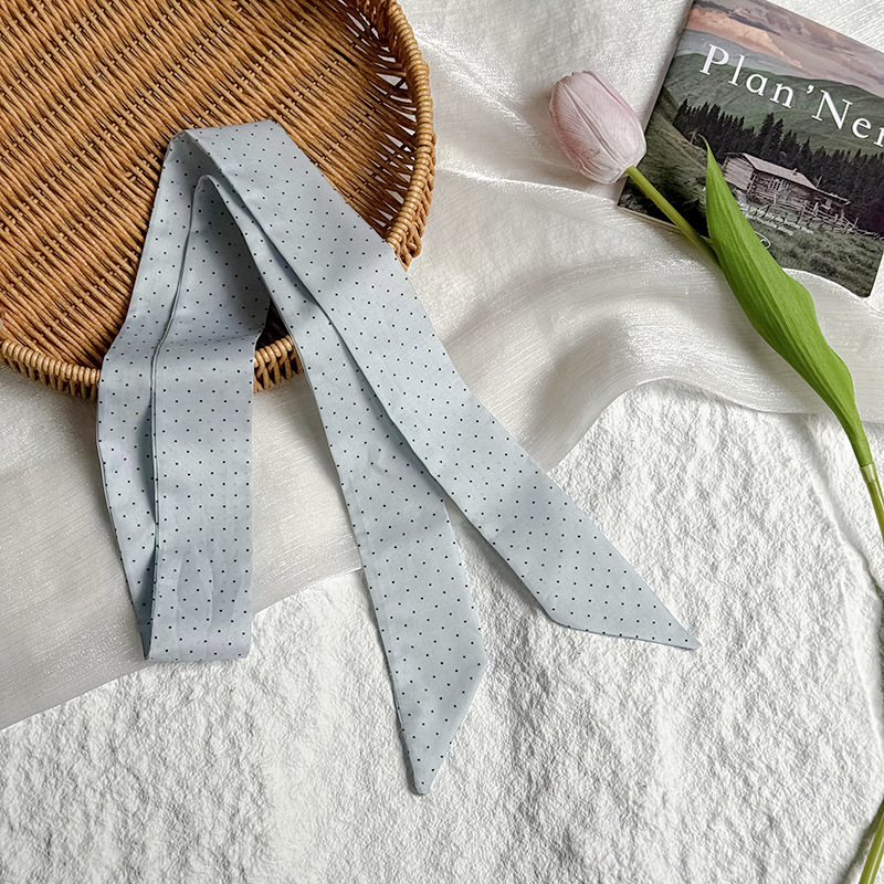 Bufanda de seda larga francesa de lunares, sensación de alta calidad, bufanda decorativa de primavera y verano, bolsa de cintura, cinta para el cabello, cinta para el cabello, cinta para el cabello
