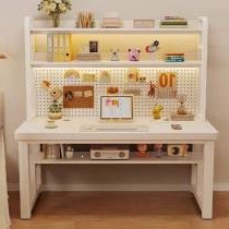 Computer desk for home use, simple desk with bookshelf for student bedroom, high aesthetic value, with perforated board for studying Computer desk for home use, simple desk with bookshelf for student bedroom, high aesthetic value, with perforated board for studying