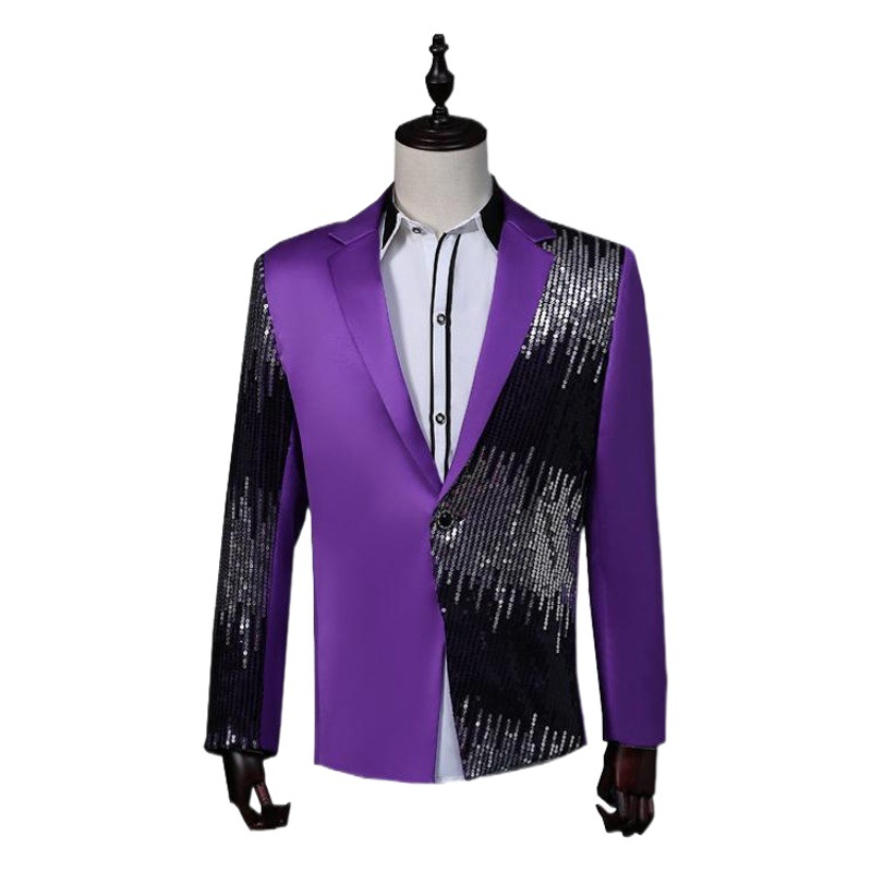 Men's Performance Suit Jacket Sequin Suit Stage Gradient Lightning Host Emcee Nightclub Bar Singer Top