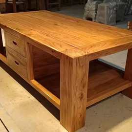 老榆木茶几家用实木餐桌多格带抽屉矮桌民宿复古餐桌办公茶台茶桌