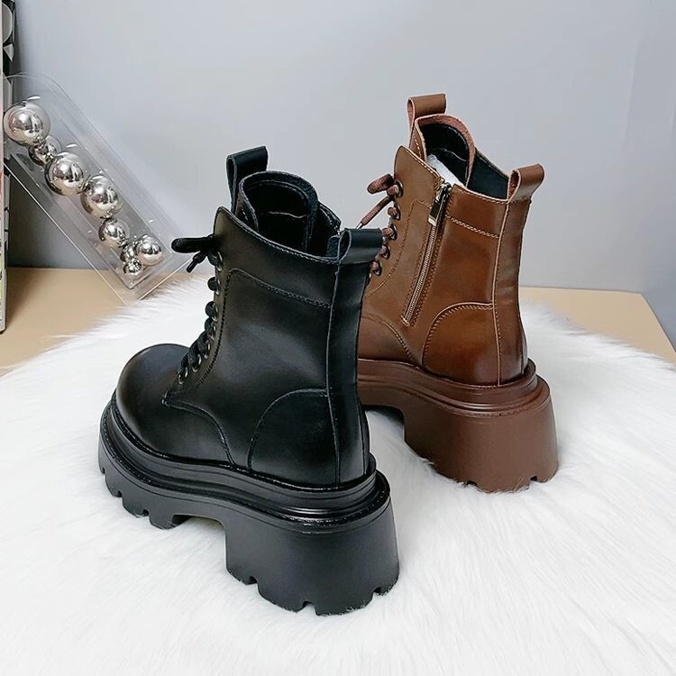 Brown Retro Maillard Boots for Women 2025 Autumn and Winter New British Style Fashionable Versatile Heightening Short Boots