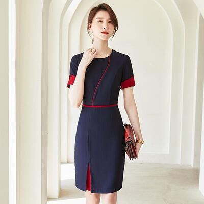 职业连衣裙女夏2022新款时尚气质收腰珠宝店工装售楼部酒店工作服