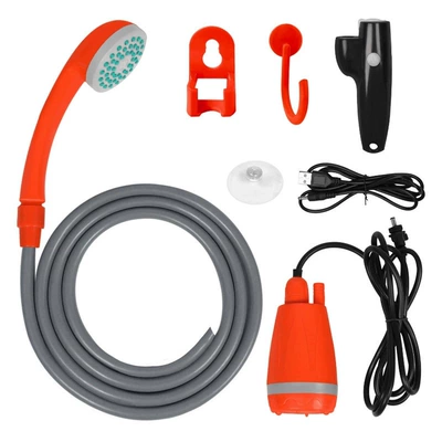 Kempinq və səyahət shower, portable car shower - wireless-lithium-battery-model-a-black-and-orange