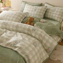 冬季A全棉纯棉B牛奶绒被套珊瑚绒单件双人加绒被罩法兰绒两面可用