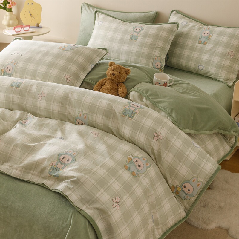 Winter a Pure Cotton B Milk Velvet Quilt Cover Coral Velvet Single Piece Double Fleece-Lined Quilt Cover Flannel Can Be Used on Both Sides