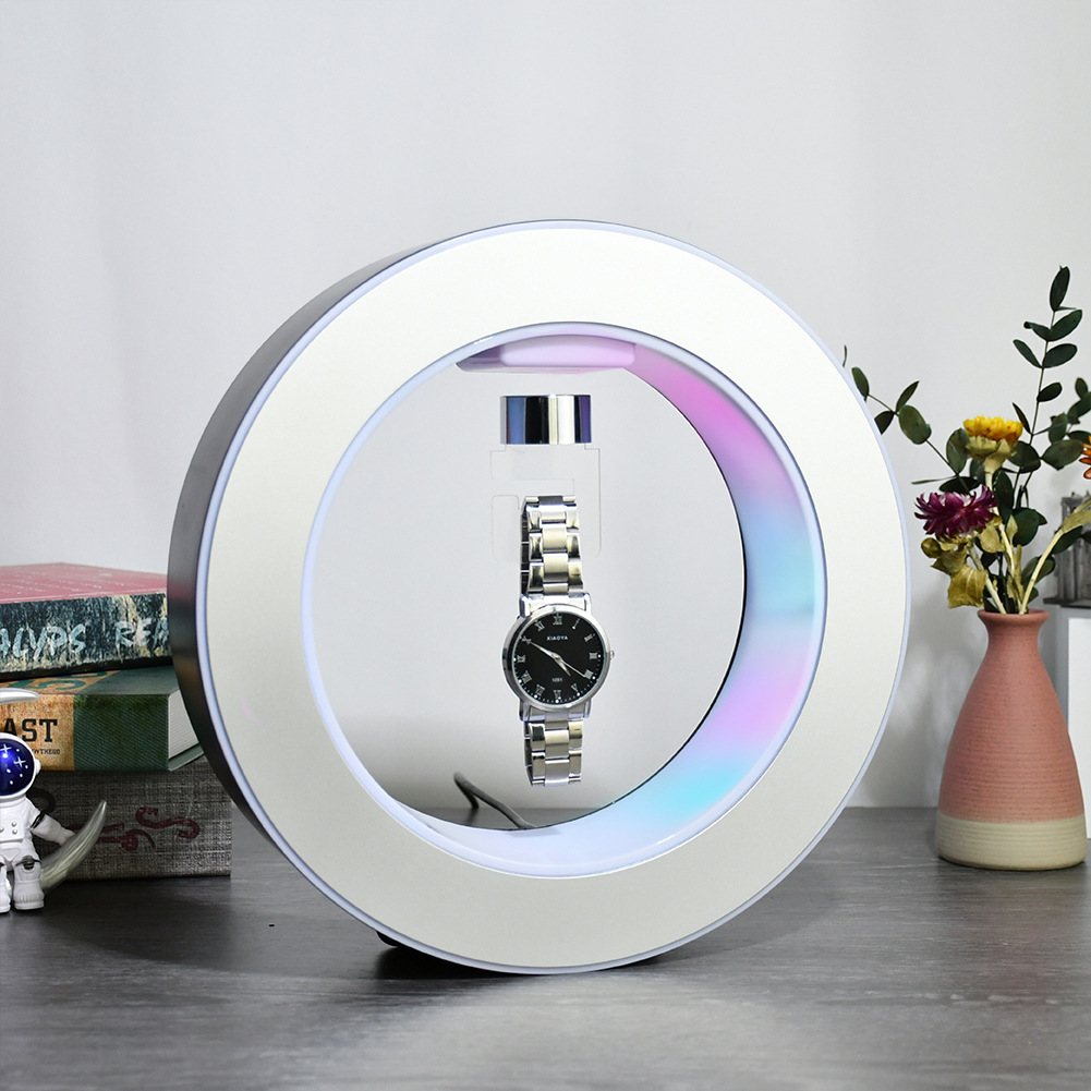 磁悬浮圆形悬浮手表展示架发光旋转新奇创意展柜摆台摆件工厂直销