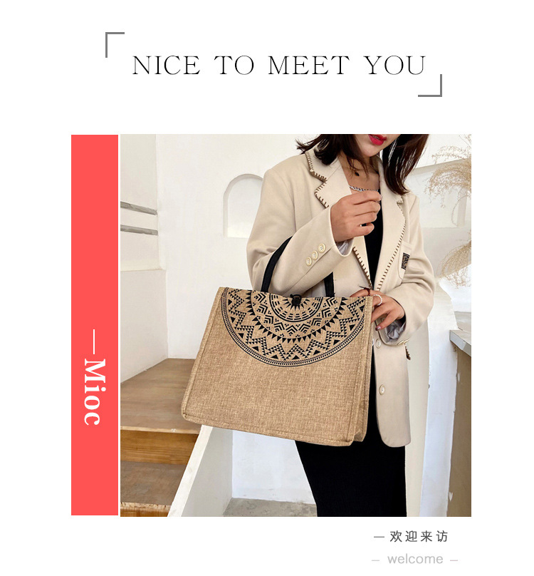 Foreign trade women's bag, cross-border linen handbag bag, 2021 Korean version composite jute cloth bag, fashionable single-shoulder shopping bag full figure
