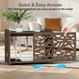 实木路由器收纳盒镂空树叶纹柜门桌面光猫机顶盒置物木质整理箱