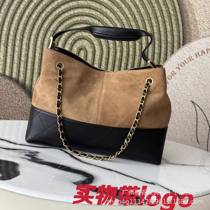 25A Hobo Bag Small Fragrant Style Double Color Suede Hobo Tote Bag Tote Bag Shopping Bag Genuine Leather Women's Bag Horizontal Plate