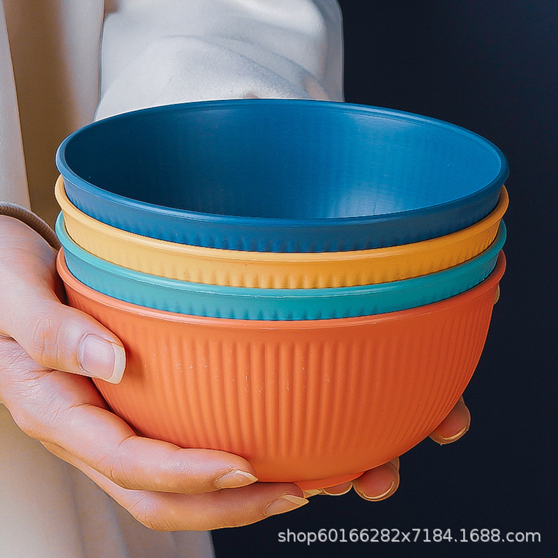 Cross-border Wheat Straw Vertical Pattern Bowl Plate Cup Household suit Rice Bowl Dinner Plate Water Cup Tableware Hot Selling suit