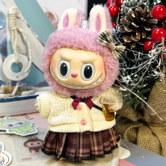 仅衣服适用一二三代Labubu娃衣拉布布马卡龙前方高能JK格子裙套装