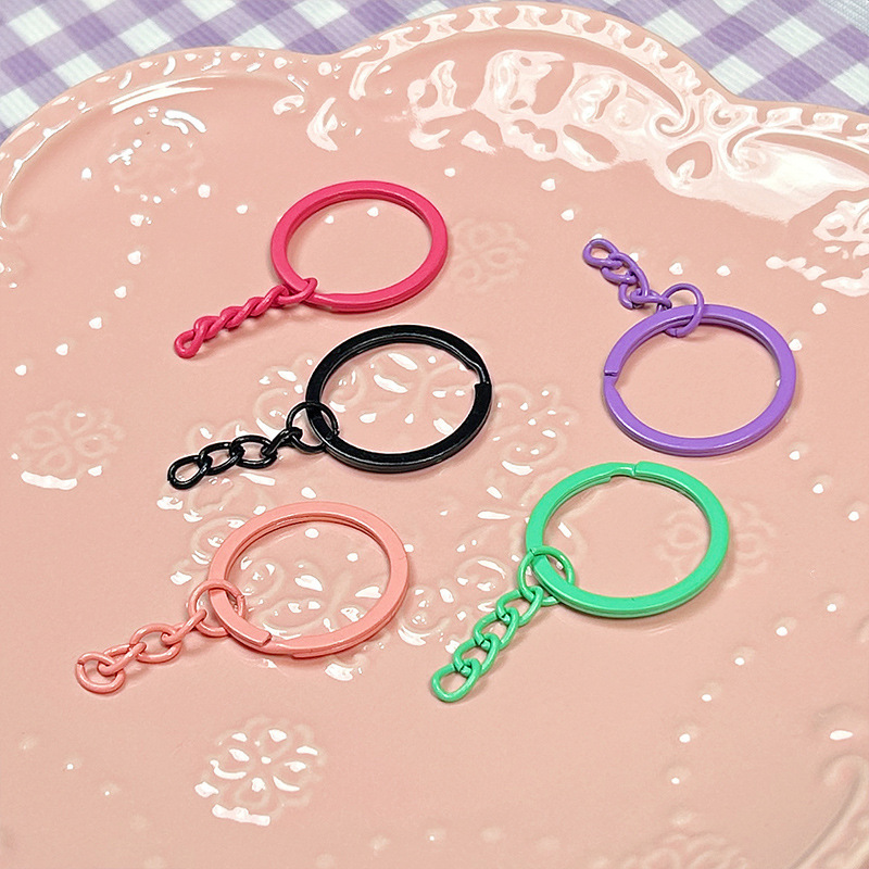カラフルな 30 ミリメートルキーホルダーハンギング 4 セクションチェーンフラットリングフラットリングチェーン diy ジュエリー人形人形キーホルダーアクセサリー|undefined