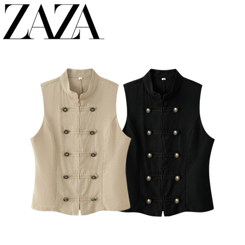 ZA comercio exterior al por mayor estilo europeo y americano moda francesa de mujer temperamento casual de dos colores sin mangas chaleco de collar image 1
