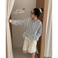 慵懒风宽松连帽拉链开衫毛衣女秋冬外穿2025新款韩系条纹针织外套