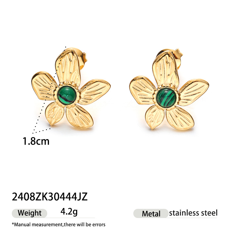 Taena anillo de acero inoxidable europeo y americano, acero de titanio, pendientes de flores de malaquita natural que no se desvanecen, anillo de traje transfronterizo femenino image 8