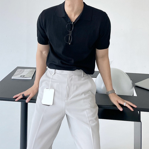 Men's Hong Kong Style Knit Polo Shirt, Short Sleeve, Summer Trend, Simple and Versatile, Business Commute, Stylish Casual Top