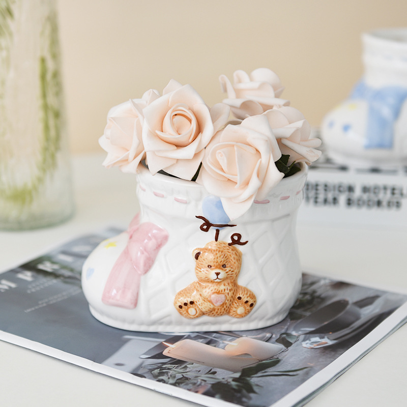 Lindo oso niña corazón cerámica maceta zapatos forma maceta flor titular hogar almacenamiento olla adornos decorativos