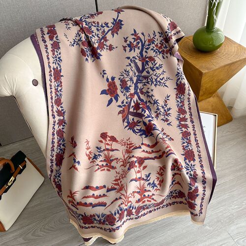 Autumn and winter scarf for women, extra long, air-conditioned room imitation cashmere shawl, fashionable short beard, tassel decoration, warm scarf