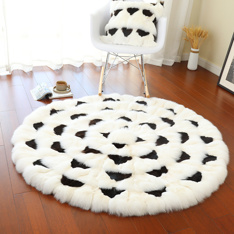 Round Carpet — 简哆哆 Car Carpet - white-fox-black-natural-fox-fur-approx-48cm-diameter-seat-cushion