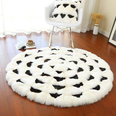 Room Decoration Living Room Bedroom — Car Carpet - white-fox-black-natural-fox-fur-approximately-48cm-in-diameter-cushion