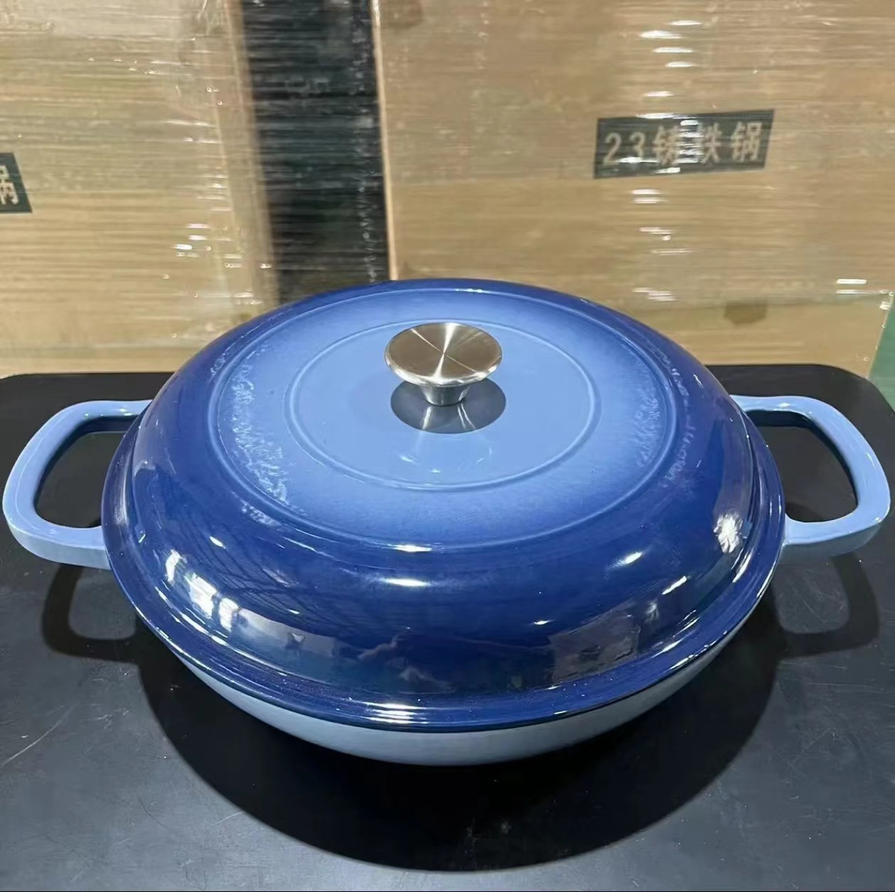 파란색 그라데이션과 흰색 내부 30x6.5cm 해산물 냄비