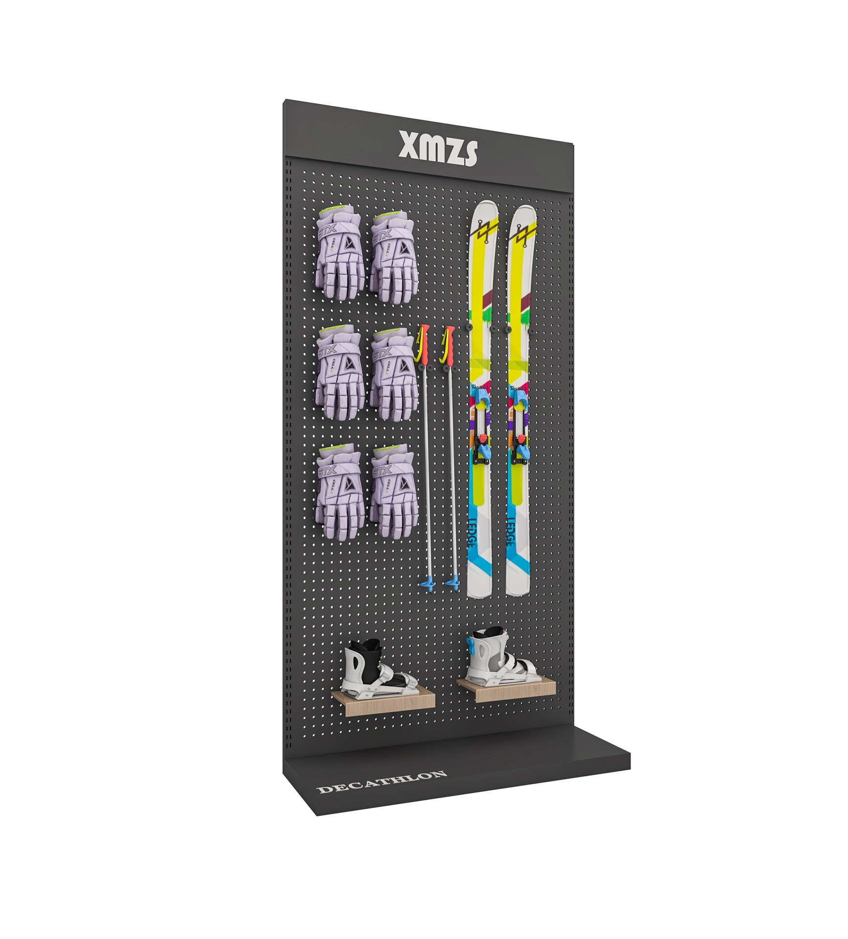 Tienda de nieve al aire libre de alto nivel, estante de exhibición de tienda de ropa, estante de exhibición retrógrado de doble capa móvil de tienda de ropa de hombre