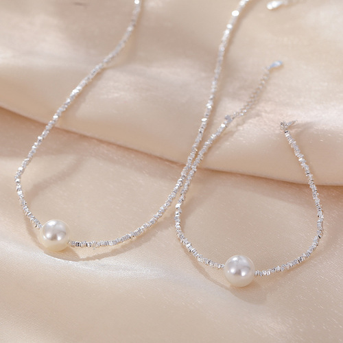 925 sterling silver broken silver pearl necklace female niche ins style internet celebrity choker French style high-end clavicle chain