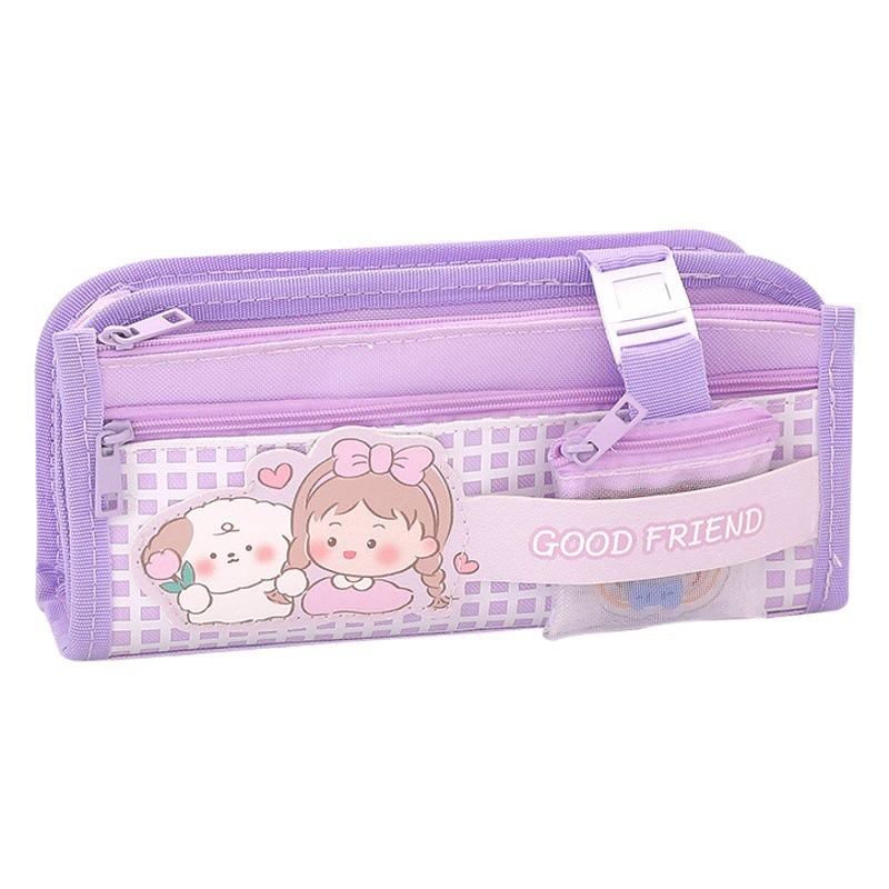 Estuche para lápices Penguin Estuche para papelería multifuncional de gran capacidad al por mayor Estuche para papelería de almacenamiento de corazón de niña de alto valor Estuche para bolígrafos de doble capa