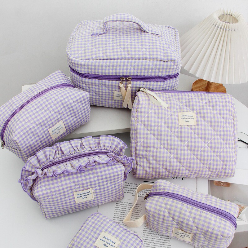 Berg Luggage Purple Plaid Cosmetic Bag Travel Portable Quilted Plaid Storage Bag Large Capacity Wash Berg Luggage Purple Plaid Cosmetic Bag Travel Portable Quilted Plaid Storage Bag Large Capacity Wash