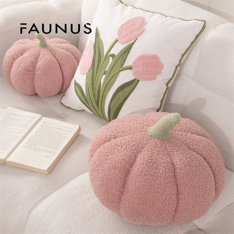 Modern Minimalist Home Decor with Irregular-Shaped Teddy Velvet Pumpkin Throw Pillow with Insert and Flower Petal Decoration for Sofa