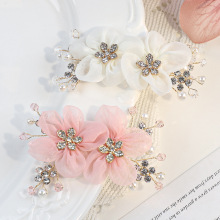 鞋花辅料纽丝人工珍珠网纱花diy发饰辅料新娘服饰配件辅料批发